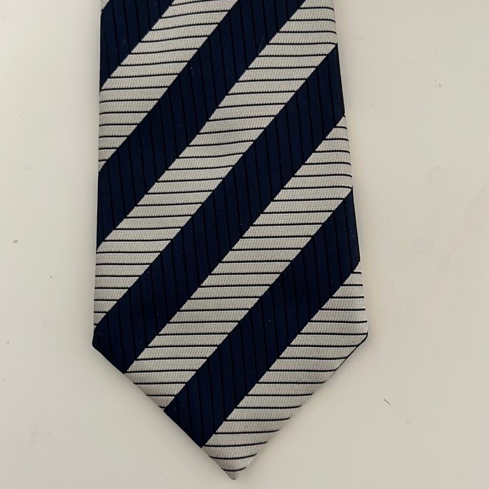 Simpson Piccadilly London Navy Silver Striped 100% Silk Tie